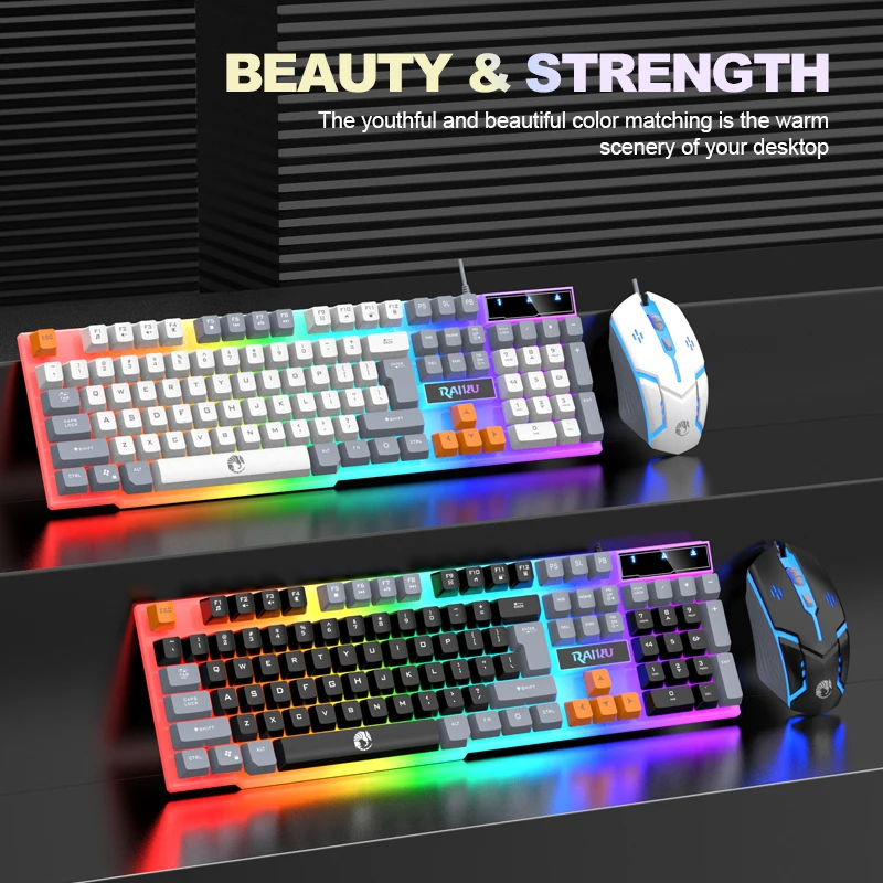 RAIKU T26 Three tone Luminous Keyboard Mouse Wired Mechanical Touch Gaming Mouse Keyboard Set photo 3