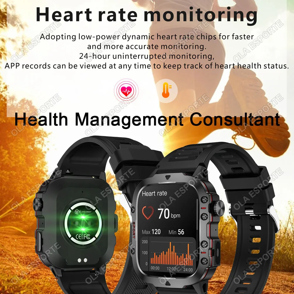 2026 New Military Smart Watch Men IP67 3ATM Outdoor Sports Fitness Tracker Blood Pressure Health Monitor BT Calls GPS Smartwatch photo 5