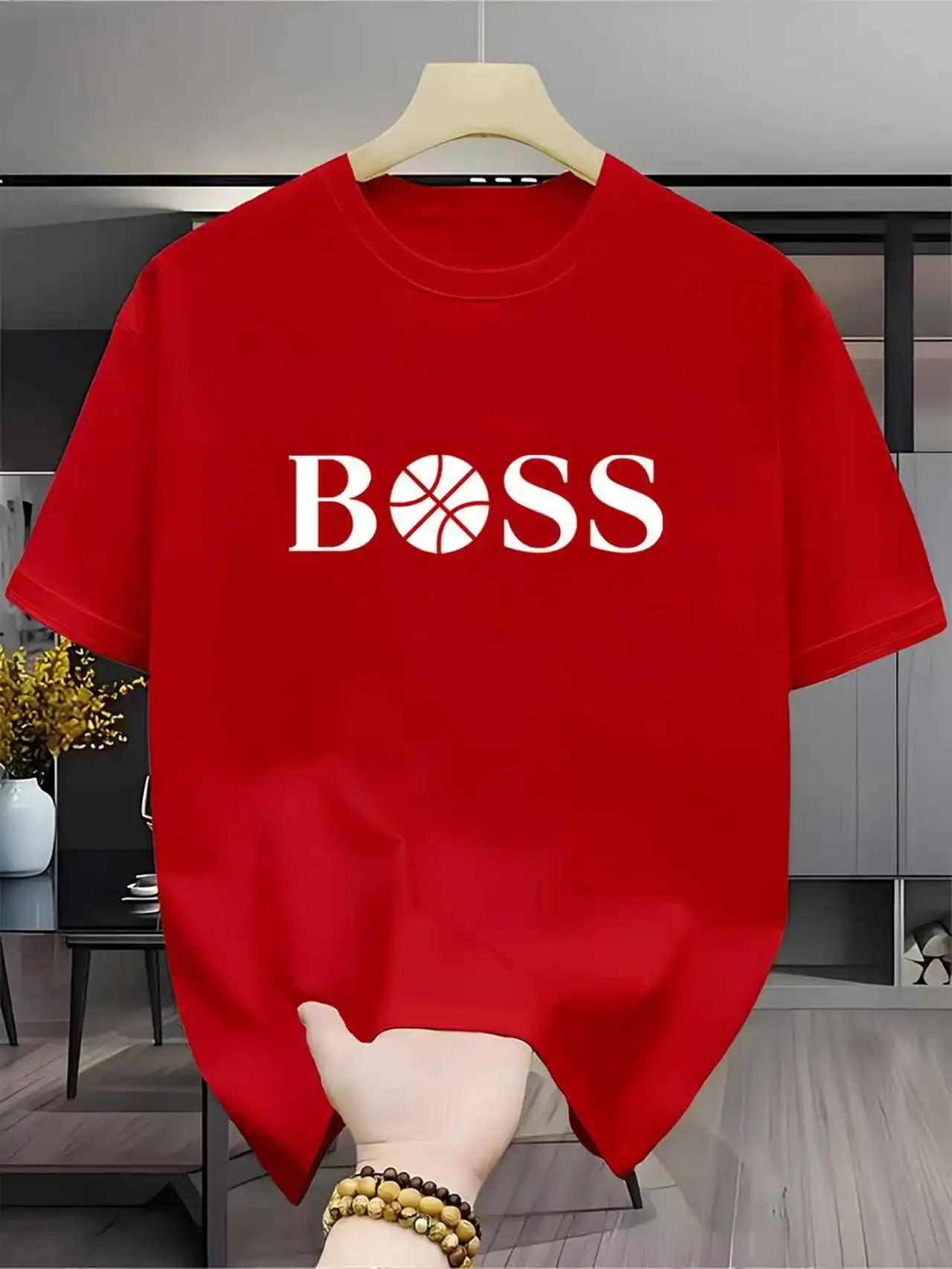 Men's summer fashion casual sports loose print round neck short sleeved T-shirt topBreathable Quick Drying photo 1