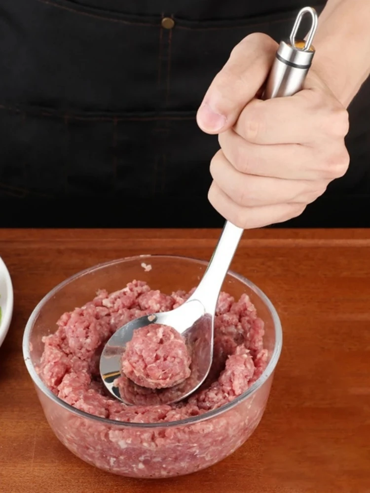1 Pcs Maker Spoon Meat Baller With Elliptical Leakage Hole Stainless Steel Meat Ball Mold Kitchen Gadget Meat Tools photo 1