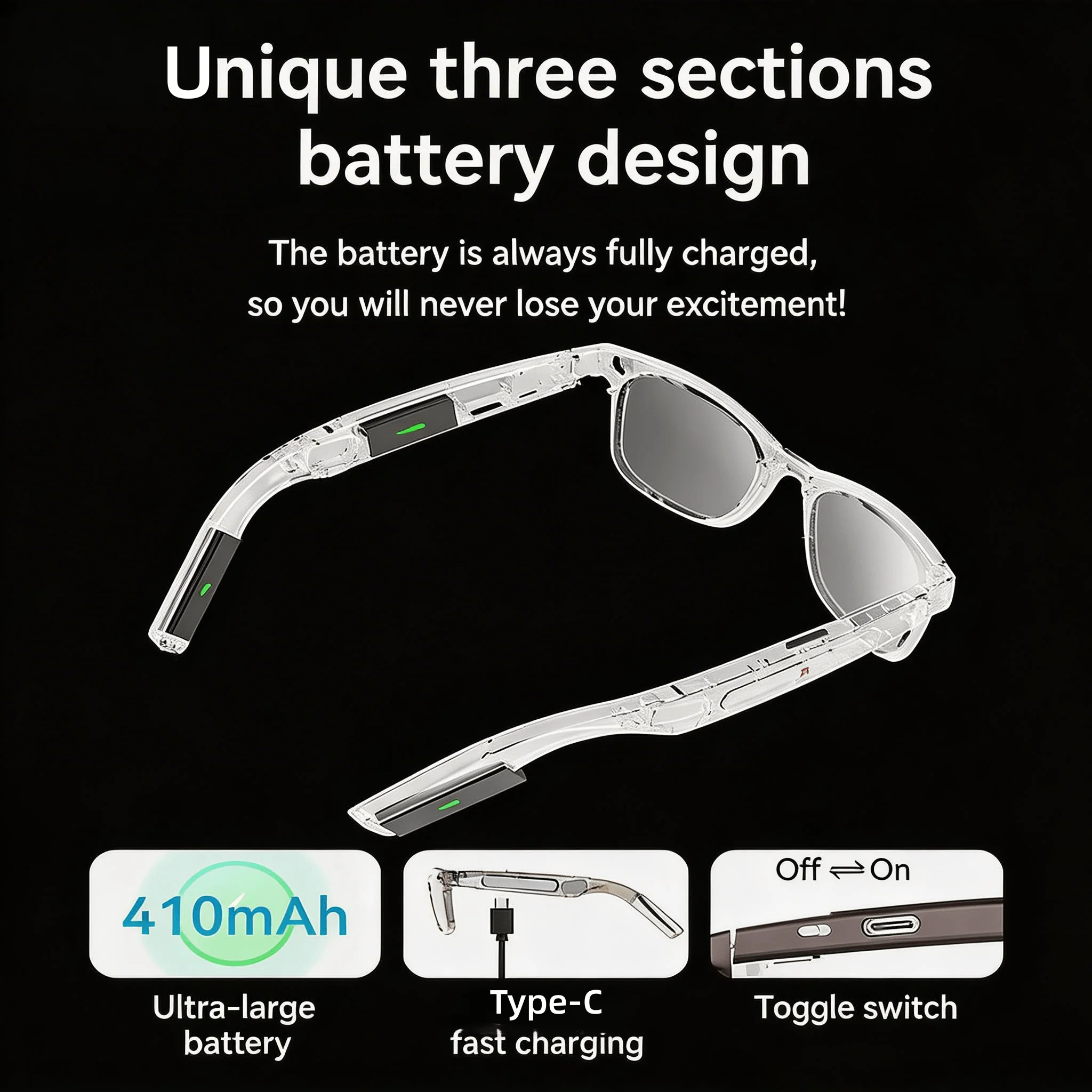 4K Camera Glasses with AI Smart Features That Support Real-Time Translation And Object Recognition, Open-Ear Audio, Ultra-Light Design, And Up to 8 Hours of Battery Life for Outdoor Cycling, Work, Travel photo 3