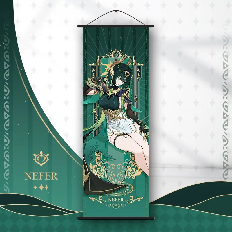 Genshin Impact Scroll Canvas Painting Columbina Sandrone Flins Home Decor Wall Hanging Anime Poster Wall Art Room Decoration photo 2
