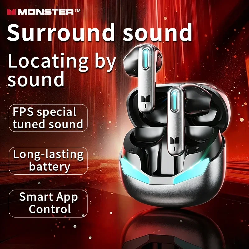 MONSTER Q15 gaming headset low latency Half-enclosure wireless earphone long battery life surround sound effect Breathing light photo 1
