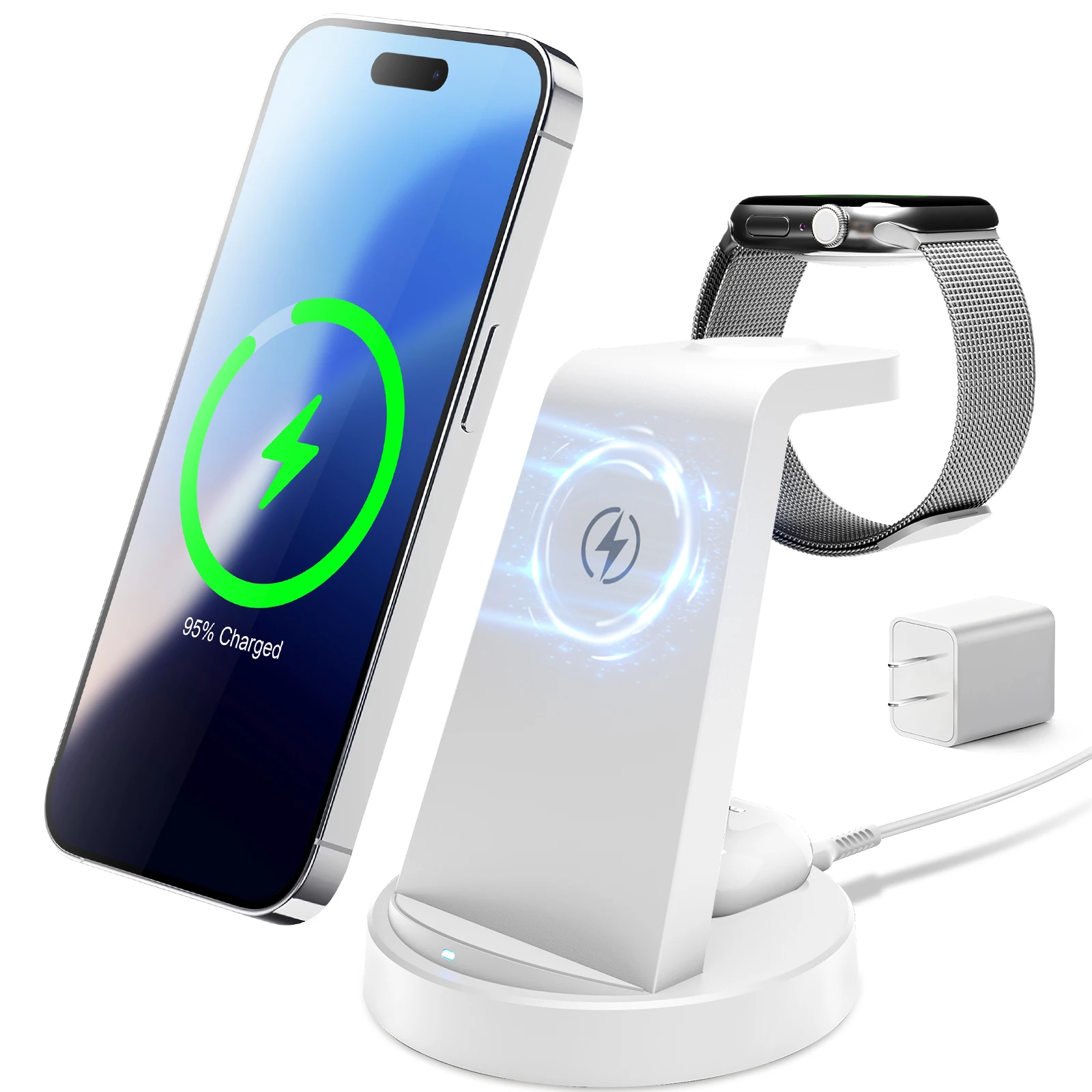 3 In 1 Magnetic Wireless Charger Stand 15W Fast Charging Dock Station Phone Holder For iPhone 17 16 15 14 Airpod Watch photo 1