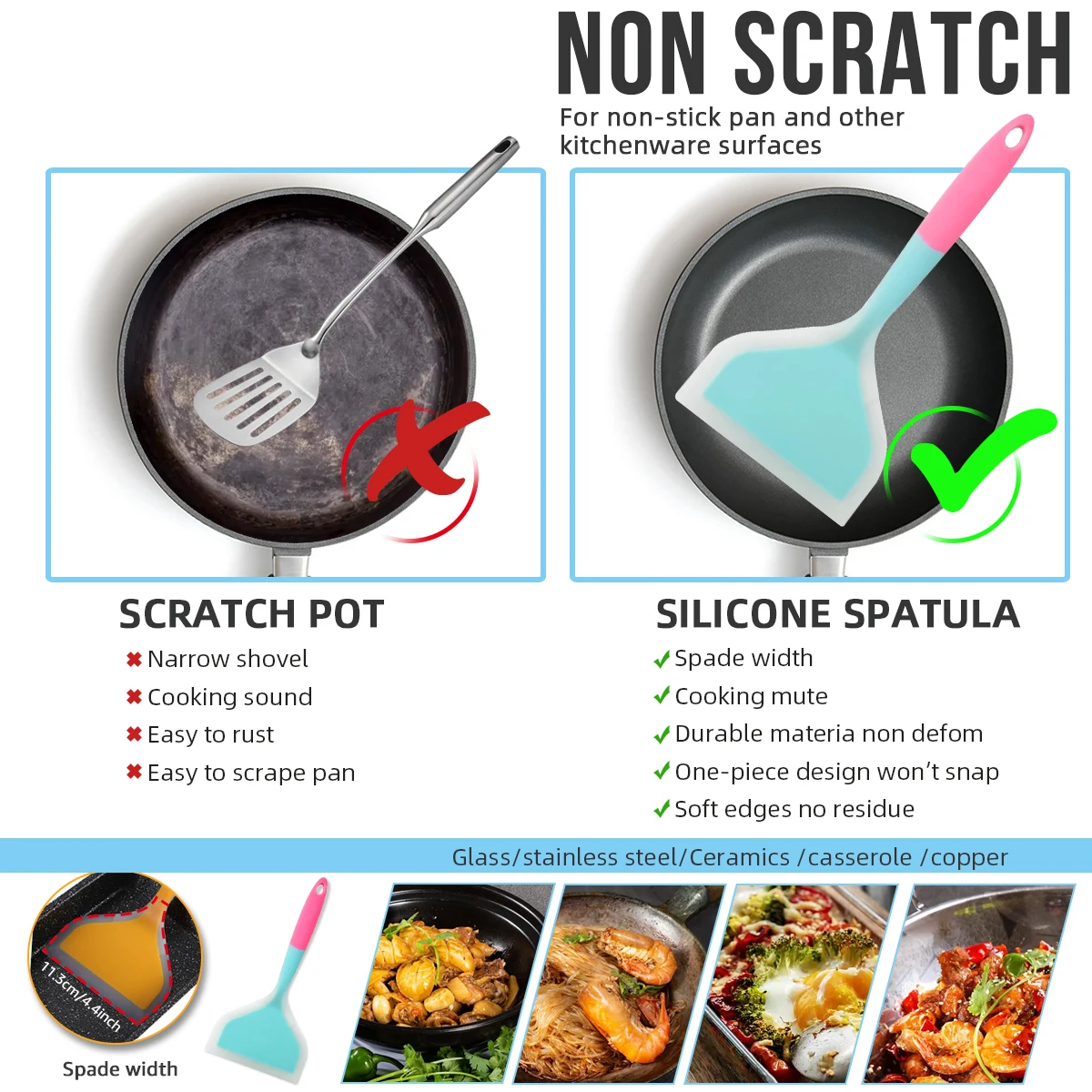 Silicone Spatula Cooking Utensils Beef Meat Egg Kitchen Scraper Wide Pizza Cooking Tools Shovel Non-stick Spatula Color Randomly photo 2