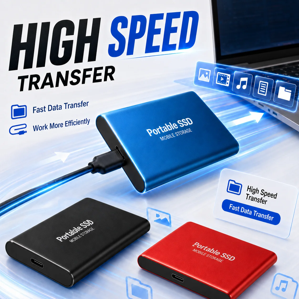 1TB External SSD Portable Hard Drive USB 3.0 Type-C Fast Storage Plug Play for Laptop Mac PC Student Daily Use photo 1
