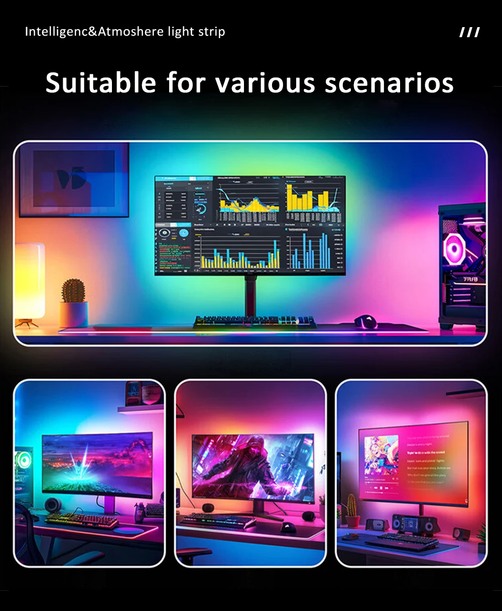 24-34 Inch USB PC LED Strip Lights Computer Sync Light Strip Monitor RGB Screen LED Backlight for Gaming Room Atmosphere Decor photo 6
