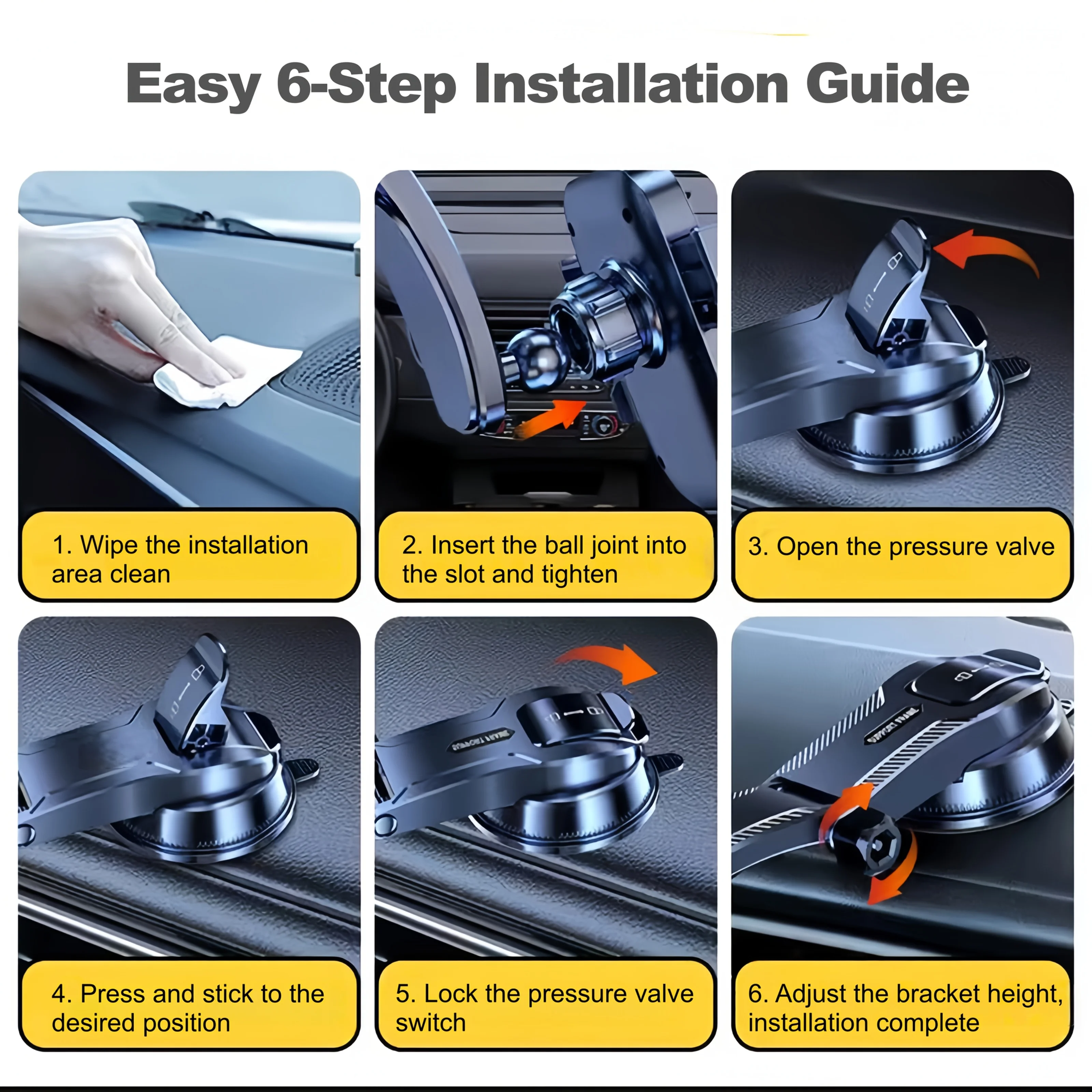 1Pc Car Mobile Phone Holder, Dashboard Installation, 360-Degree Rotatable Adjustment, Equipped with Strong Suction Cup, Non-Slip and High-Stability Mobile Phone Holder, Compatible with All Smartphones photo 8