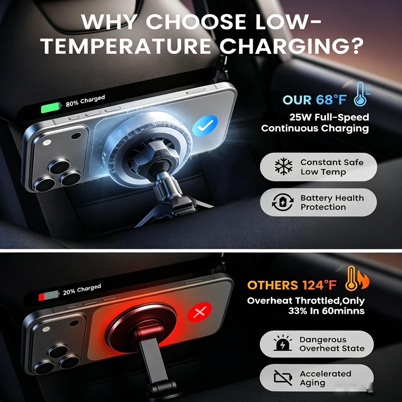 25W Super Fast Magnetic Wireless Car Charger Air Vent Phone Holder  Anti-Shake Stand for iPhone 17 16 15 14 13 12 Pro Max Plus photo 2