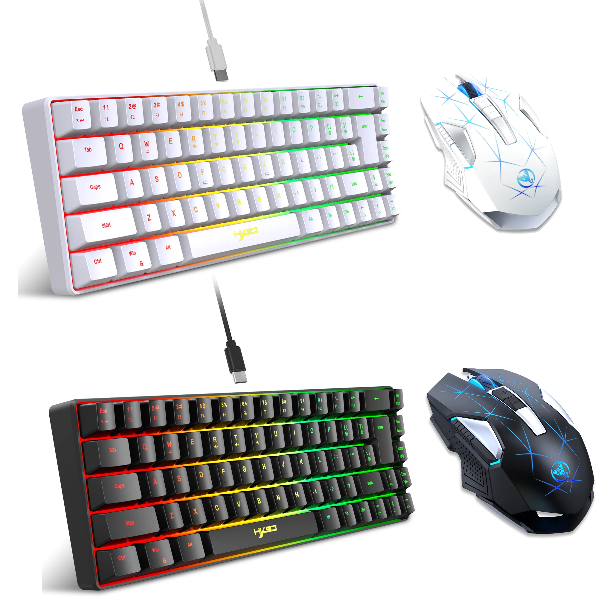68-key gaming keyboard and mouse kit RGB backlit portable game wired membrane keyboards wireless mice mause for Home office photo 2
