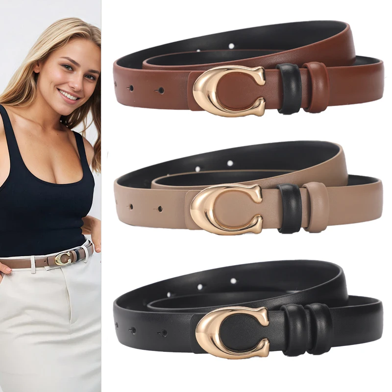 High-quality Women's Fashionable Belt C-shaped Buckle Smooth Buckle Temperament Double-sided Gift For Mother Using Belt photo 1