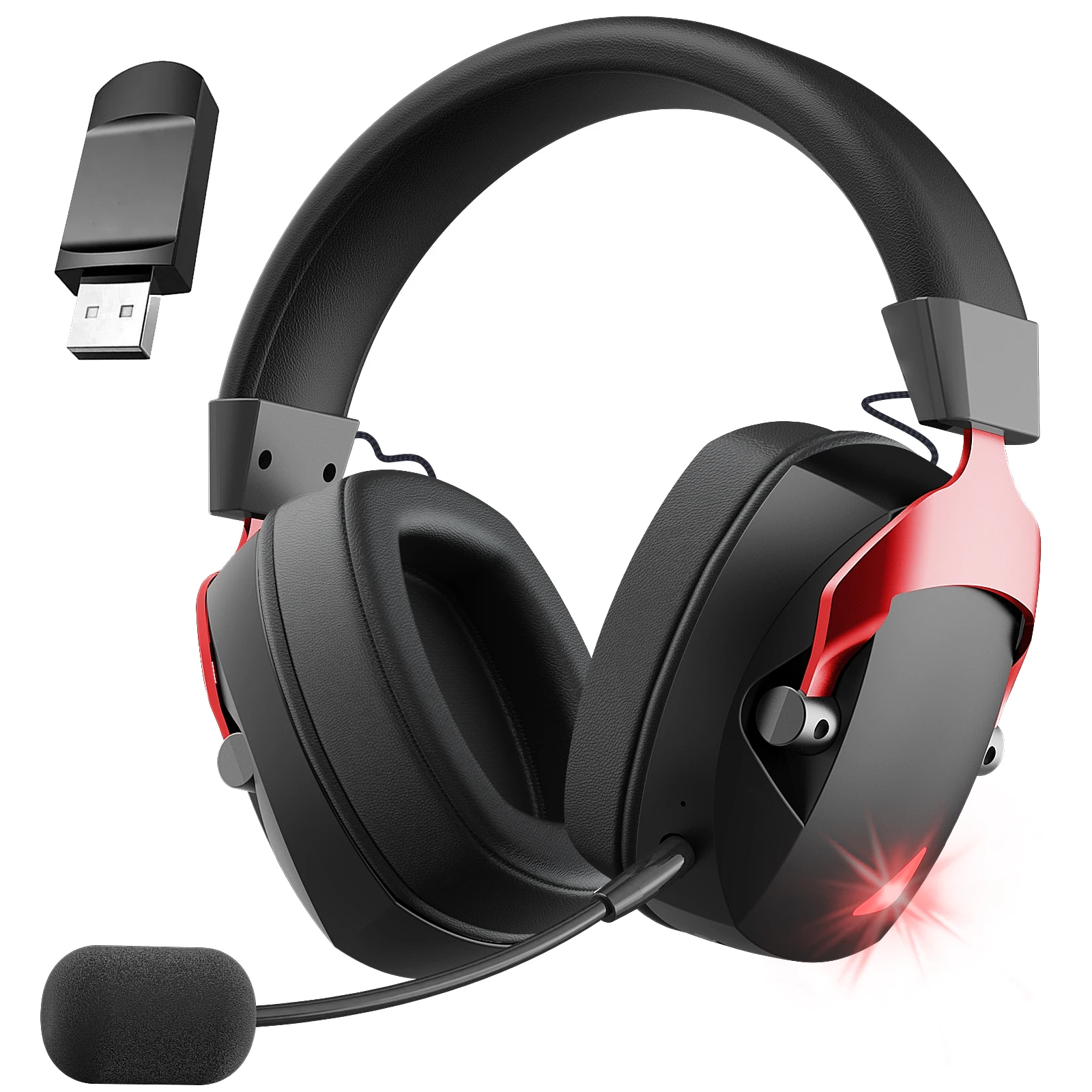 Wireless Gaming Headset with Detachable Noise Cancelling Microphone,2.4G Bluetooth-USB-3.5mm Wired Jack 3 Modes for Multi-device photo 1