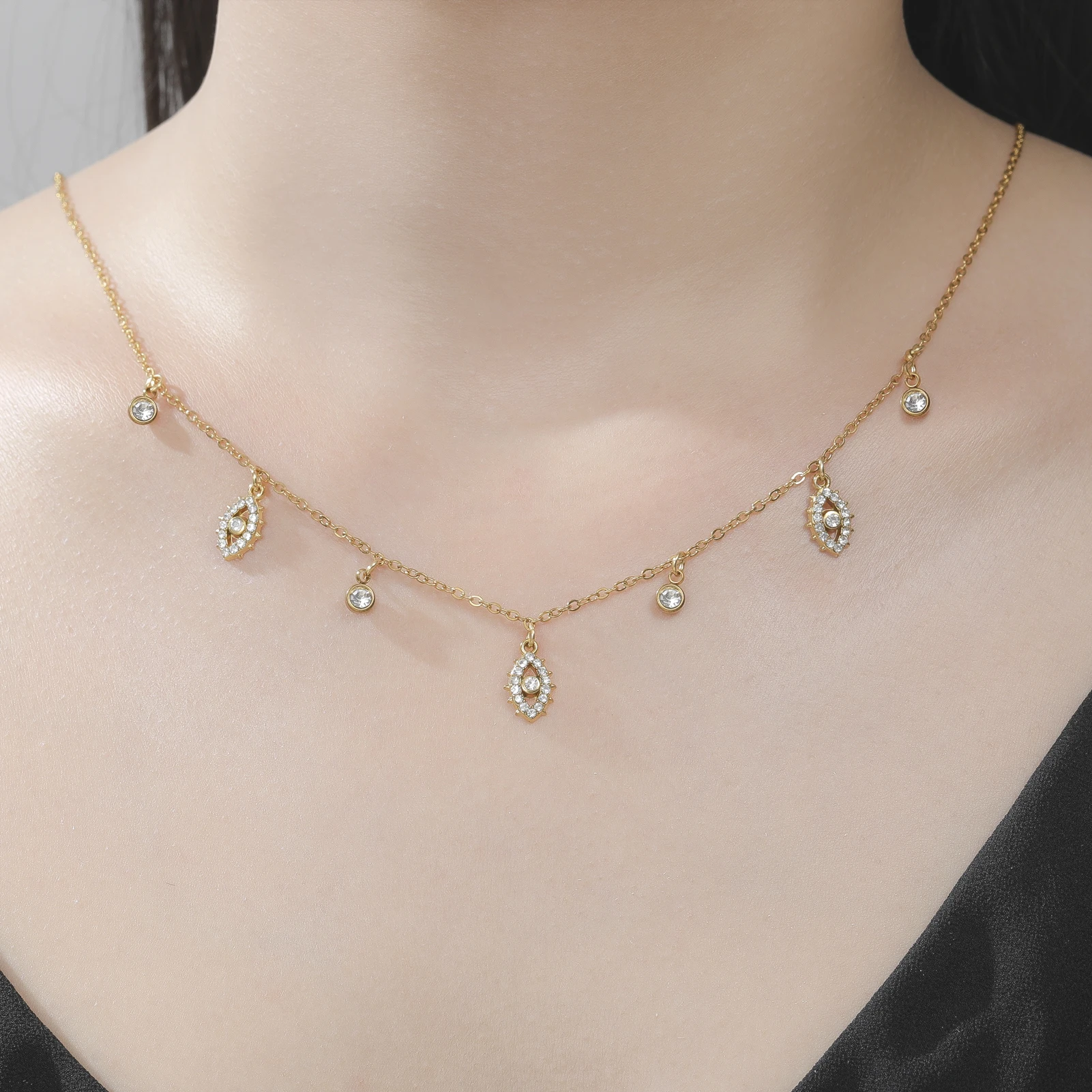 Cazador Lucky Evil Eye Pendant Necklace for Women Stainless Steel Clear Zircon Choker Chain Jewelry Turkish Amulet Birthday Gift photo 2