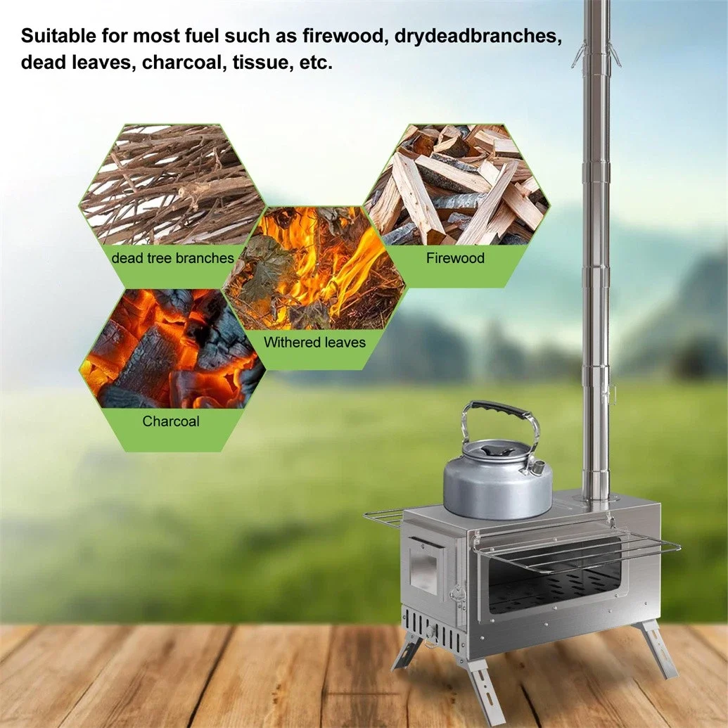 Hot Tent Stove, Unho Wood Burning Stove, Portable Wood Stove with 6 Stainless Chimney Pipes for Outdoor Heating & Cooking photo 4