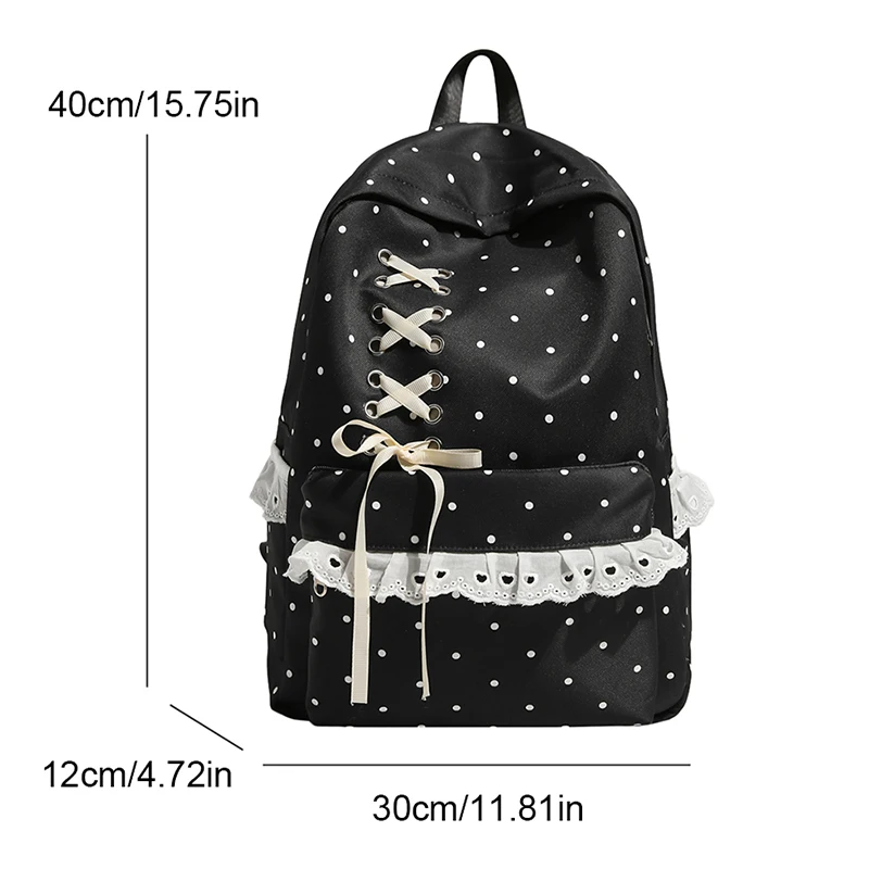 Preppy Polka Dot Backpack for Teen Girls Lace Bowknot Nylon School Bag Aesthetic College Student Bookbag Fits iPad Laptop photo 2