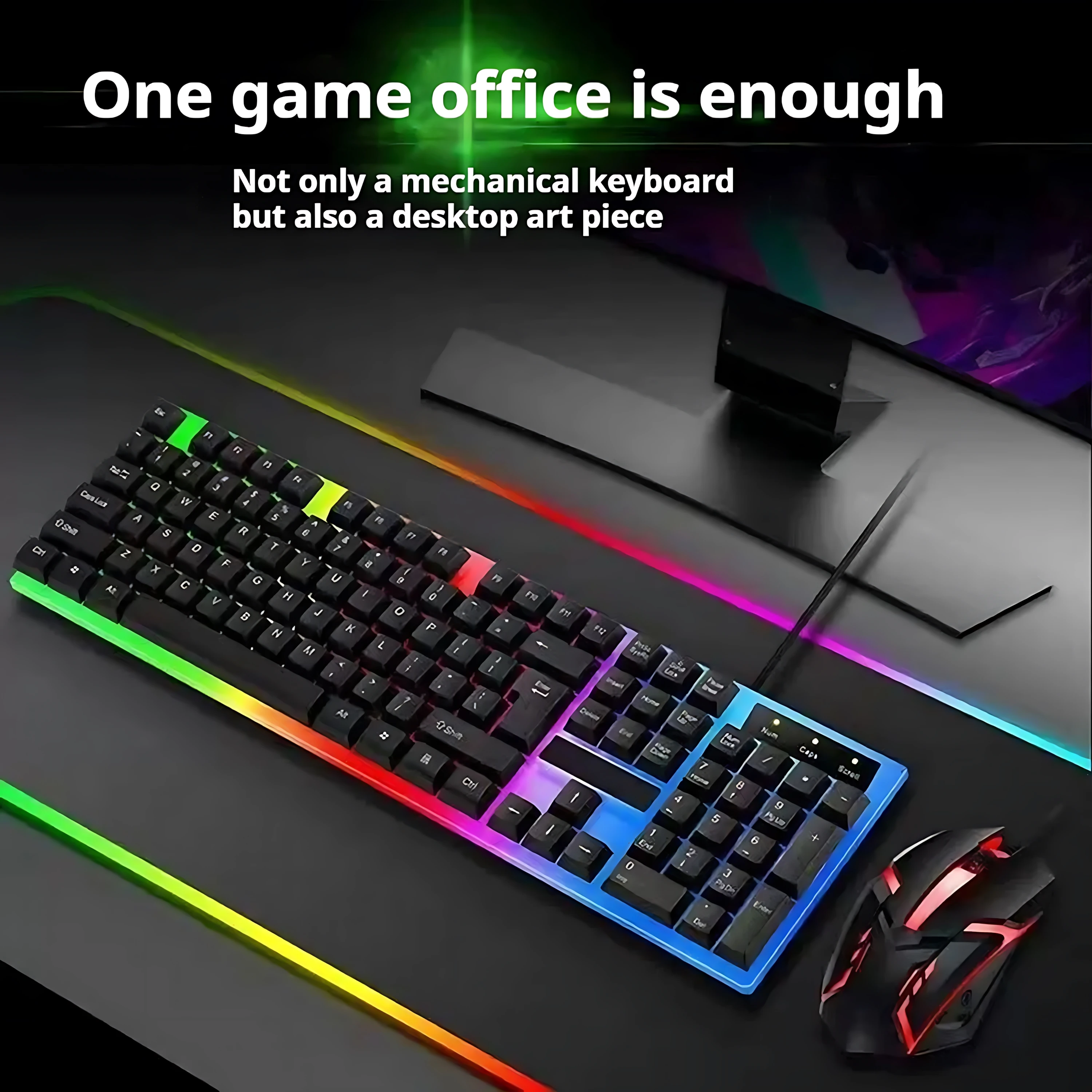 Rainbow Backlit Wired Keyboard and Mouse,Floating Keycap Strong, Wear-resistant, Comfortable Feel Keyboard for Business Office photo 2