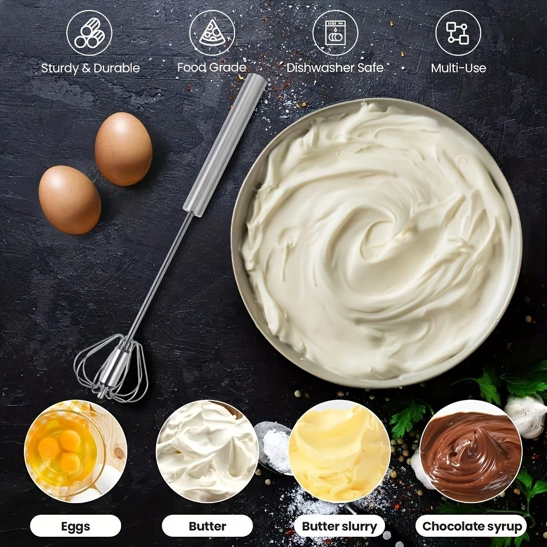 Stainless Steel Egg Beater Durable Semi-Automatic Mixer for Effortless Egg Cream Mixing Stirring and Beating for Kitchen Baking photo 4