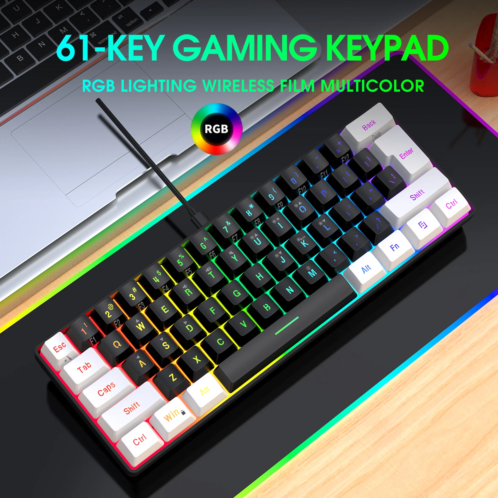 New 61keys Wired White Black Keyboard RGB Gaming Mouse Office Kit Backlight Keyboard and Mouse Combos for PUBG Gamer photo 4