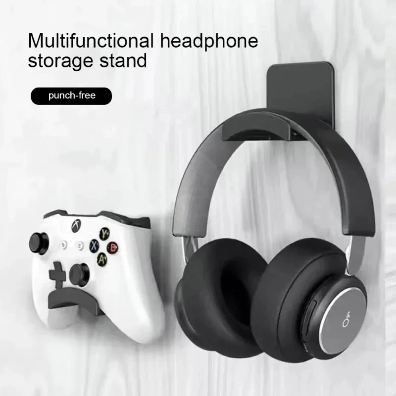 Universal Headphone Stand Adhensive Plastic Wall Mount Hanger Under Desk Headset Rack Holder Support for Gaming Earphone Bracket photo 1