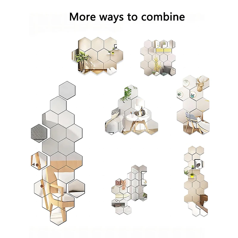 45pcs Mirror Wall Sticker, Hexagon Wall Art Sticker, DIY Household Decorative Tiles Sticker photo 2