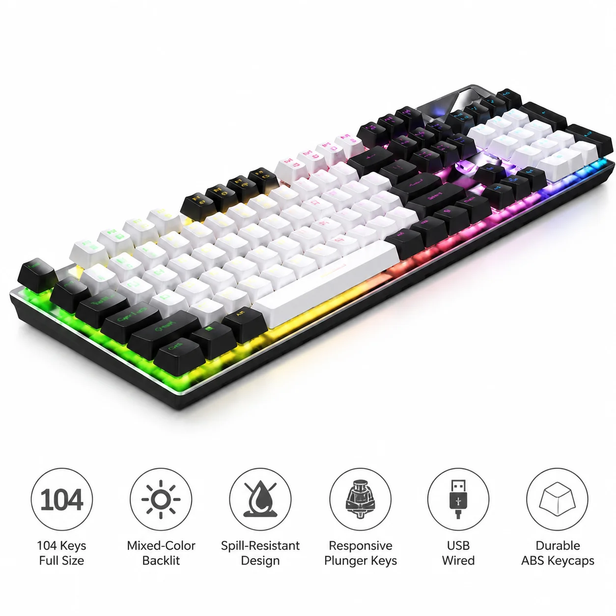 RGB Backlit Waterproof Mechanical Feel Gaming Wired Keyboard Full-Size Ergonomic Office/Gamer Keyboard For PC Computer Laptop photo 3