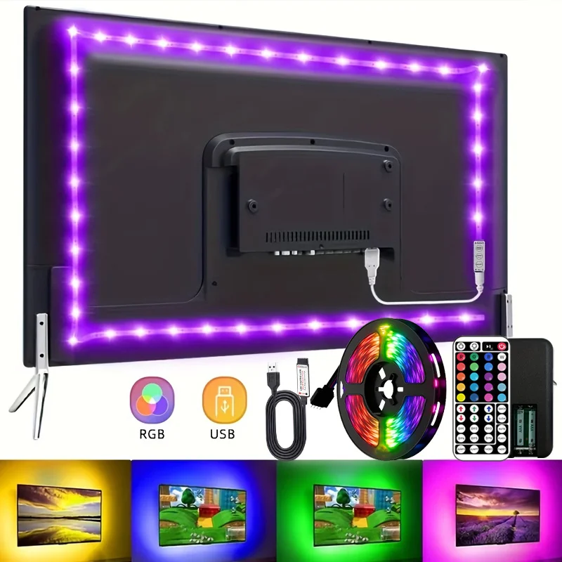 5V Light Strips with 44Keys Remote,Cuttable Rgb Atmosphere Light,USB Led Strip Light for TV, Gaming Setup,Home Decoration photo 1