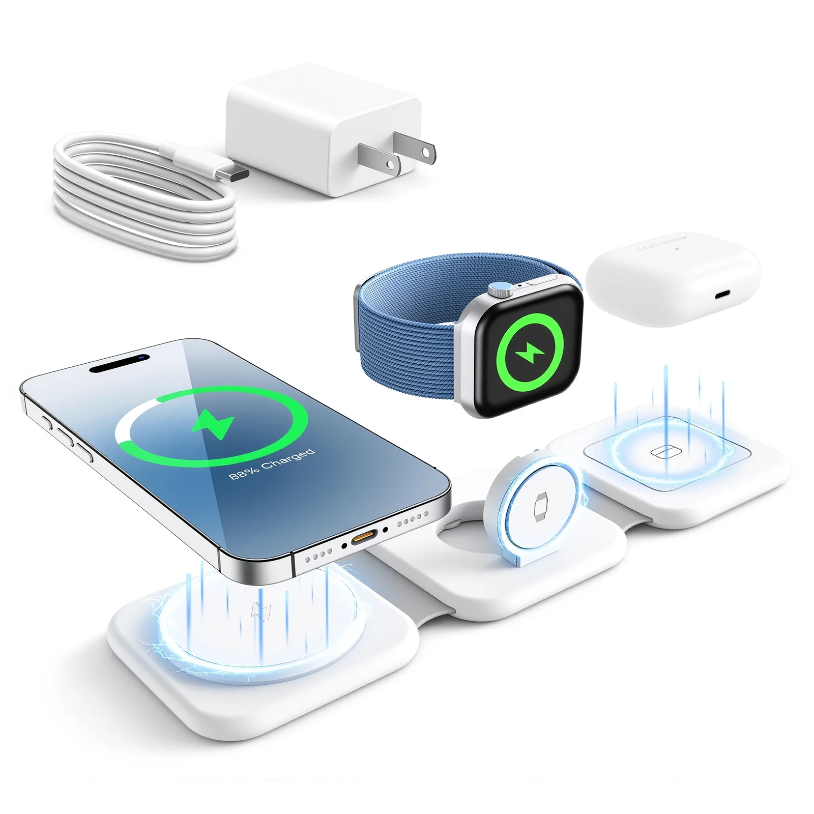 Magnetic Wireless Chargers 3 in 1 Foldable 15W Phone Charge Dock Station Fast Charg for Apple Watch IPhone 14/13/12/11/X AirPods photo 1