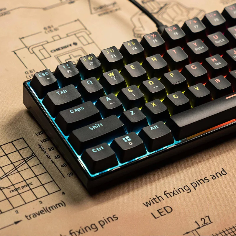 Teclado 60% Keyboards Mixed Light Mechanical Keyboard PC USB Wired Game E-Sports Office Computer Convenient 61 Key Caps Keypad photo 4