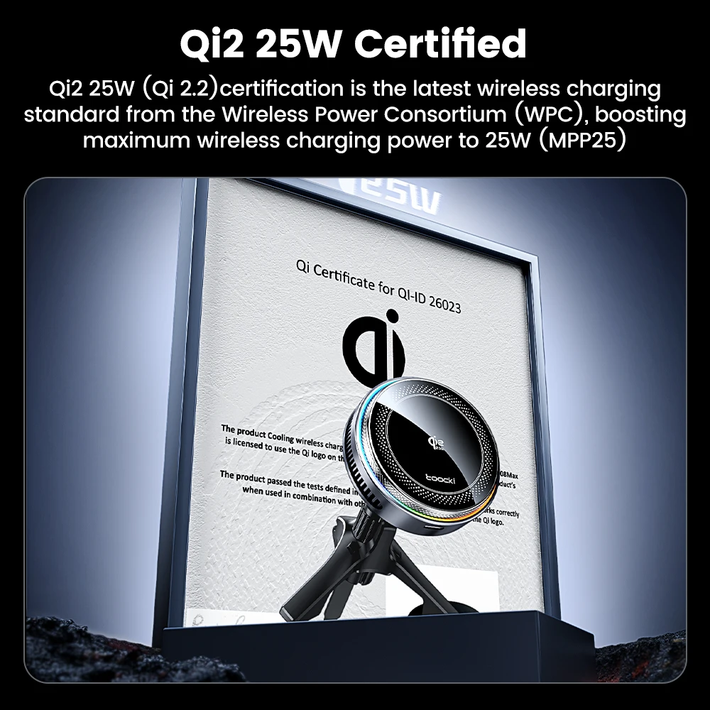 Toocki Qi2.2 25W Wireless Charger Magnetic Car Phone Holder TEC Cooling for iPhone 17 16 15 Samsung S26 S25 for Magsafe Charger photo 2