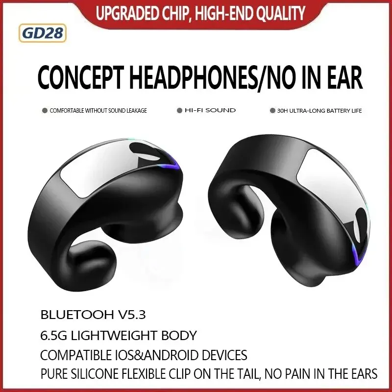 Bluetooth Earphone Clip On Monaural Inear Motion Stereo Bone Conduction Gd28 Business Wireless Earphone Mini Monaural Tws Waterp photo 1