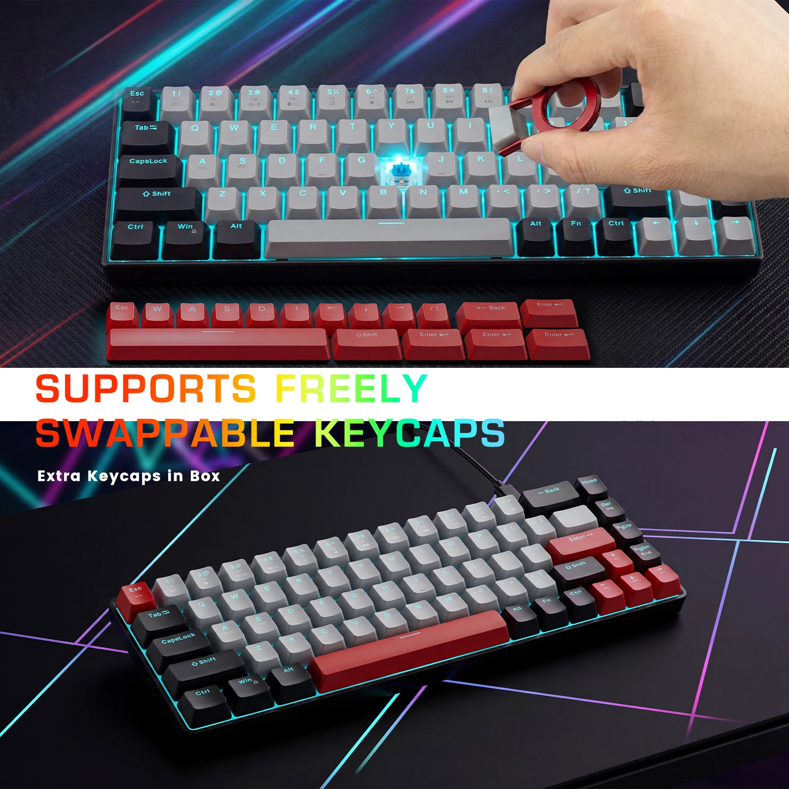 FocusOnPC MK-BOX Portable 60% Mechanical Gaming Keyboard, 68 Keys Compact Wired Keyboard with LED Backlight for Gaming & Office, Compatible with PC, Laptop & Mac, Free Random Mouse Pad Included photo 6