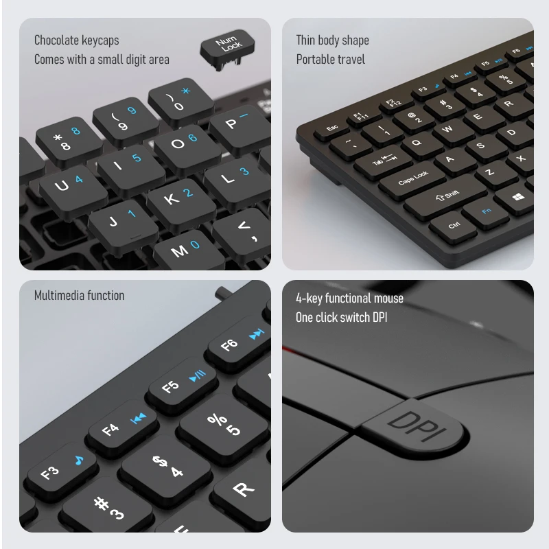 FRIWOL KT-100 Wired  Keyboard Mouse Set 78 Key Mini Portable Keyboard USB Desktop Laptop Office Home Light voice photo 4