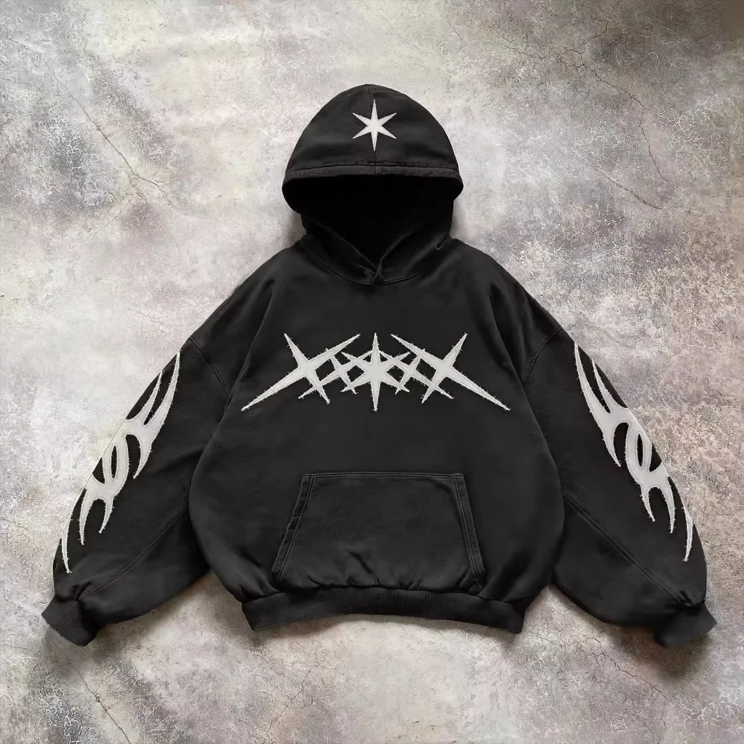 Retro Gothic Graphic Print Hip Hop Hoodie for Men Y2k Grunge Punk Casual Loose Pullover Women Streetwear Sweatshirt Hoodies photo 5