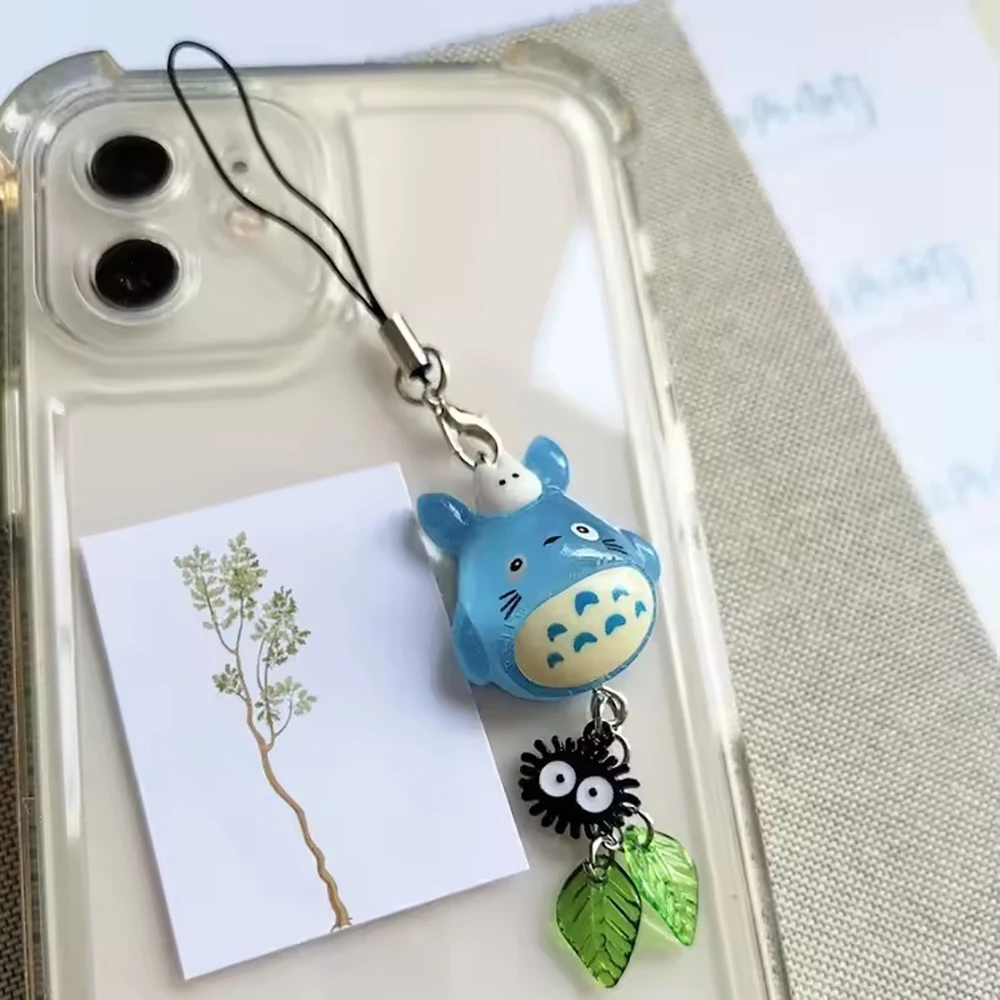Kawaii Blue Animal Totoro Phone Charm Soot Sprite Keychain Woodland Anime Cat Cosplay Pendant Accessories Handmade Y2K Gift photo 5