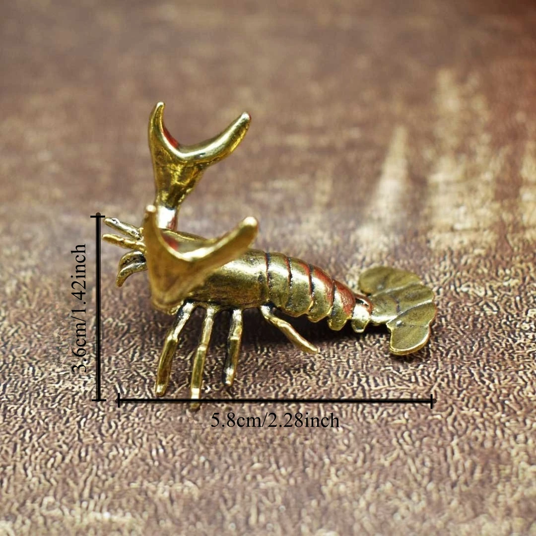 Brass Lobster Figurine Retro Metal Miniature Statue Sea Animal Desktop Ornament Home Table Decor Collectible Sculpture photo 2