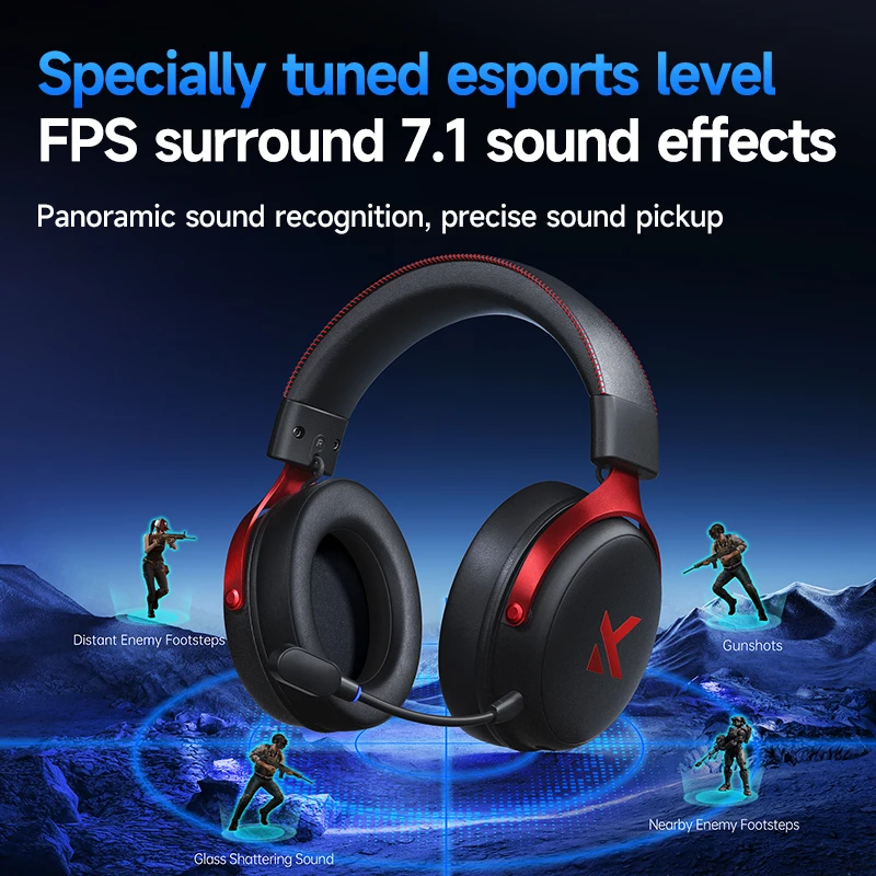 MCHOSE V9 Pro Gaming Headphones 2.4G BT5.3 Wireless BT5.3 Headset 7.1 FPS Surround Sound Earphones With Noise Reduction Mic photo 6