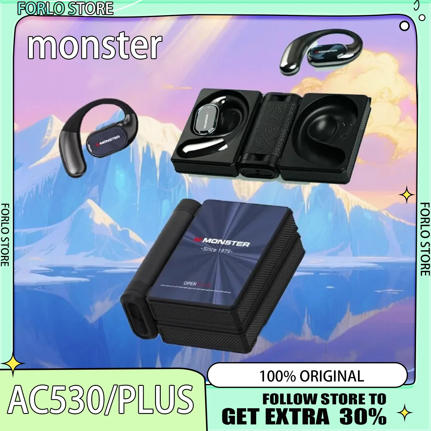 MONSTER AC530plus Version Wireless Bluetooth 6.0 earphones Large Speaker Ear-hook AI Intelligent Translation Headset Good Gift photo 1