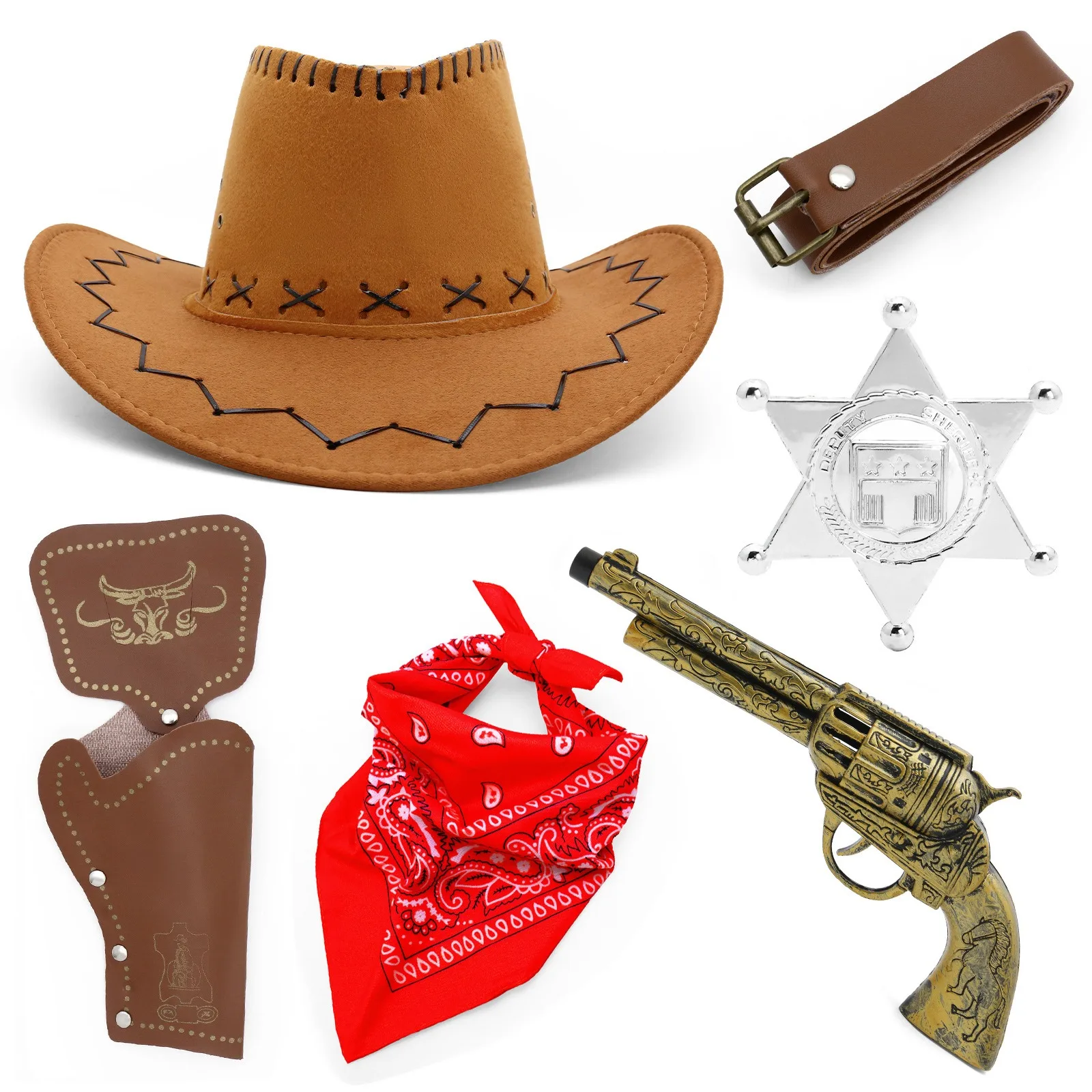 Medieval Cosplay Outfit Set Cowboy Holster Hat Toy Gun Cowboy Gun Belt Holster Clothing Accessories photo 1