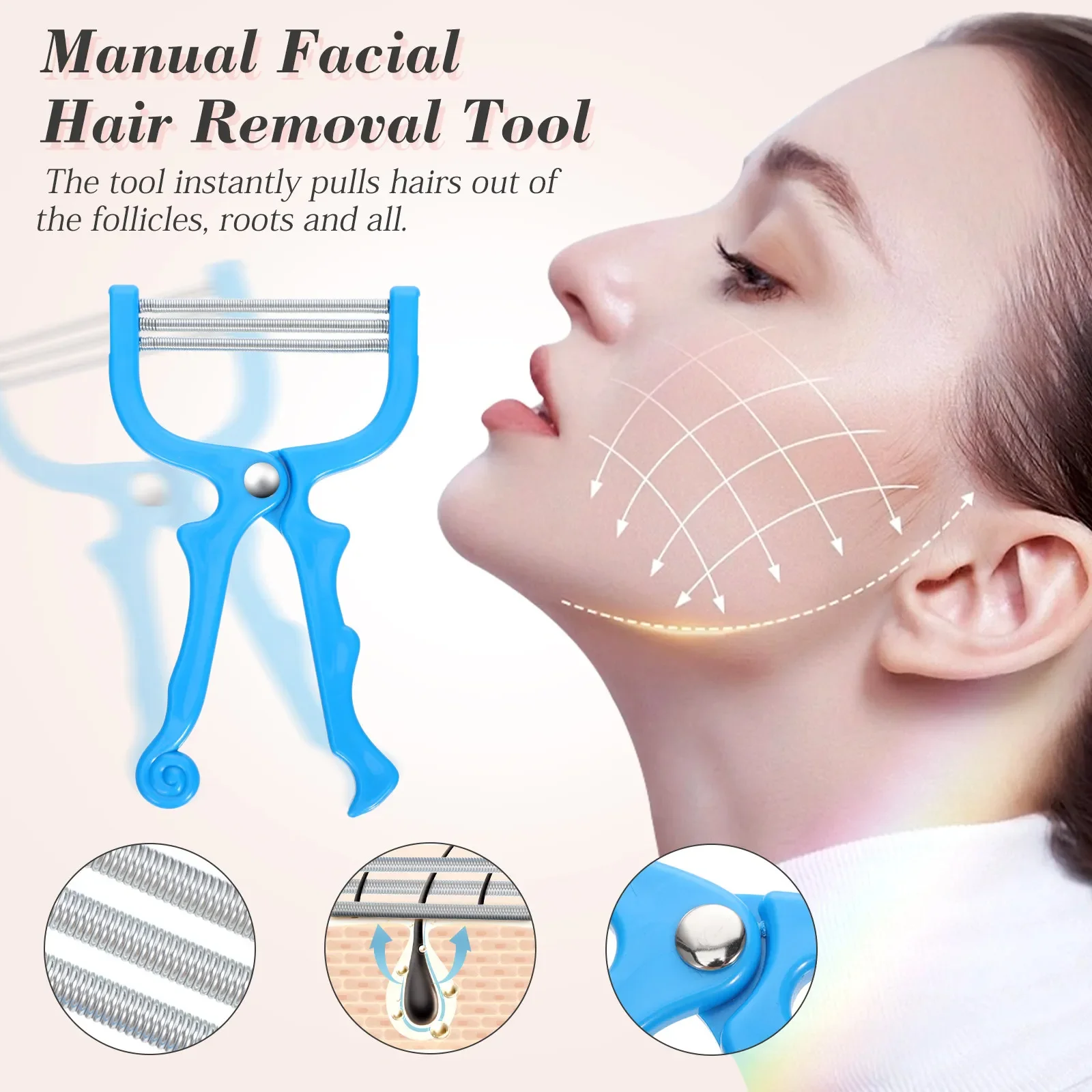 Facial Hair Removal Device Safe Handheld Spring Roller Type Women'S Facial Hair Removal Tool Spring Roller Hair Remover Cleaner photo 1
