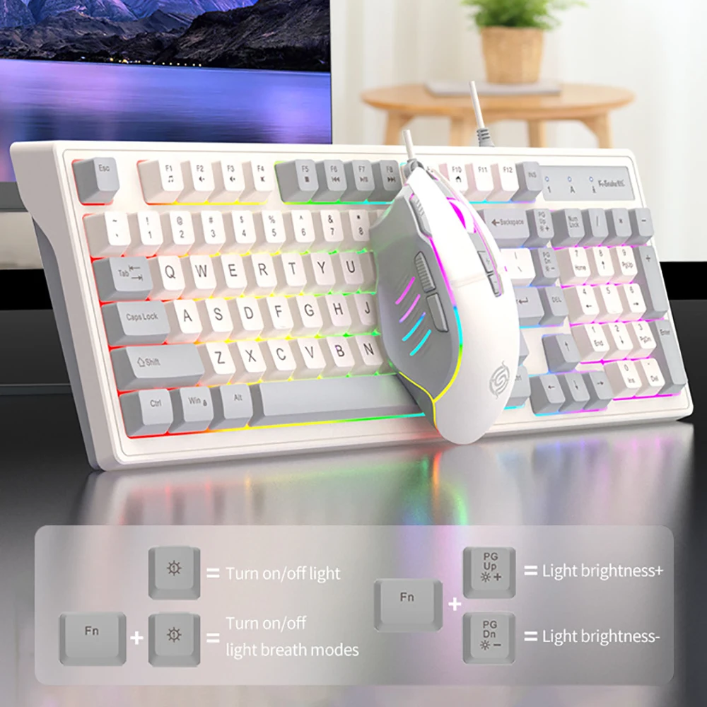 Wired Keyboard and Mouse 98key Cream Mechanical Feel Silent Office Mouse Set Girl Keyboard and Mouse for Laptop Ipad Supplies photo 2