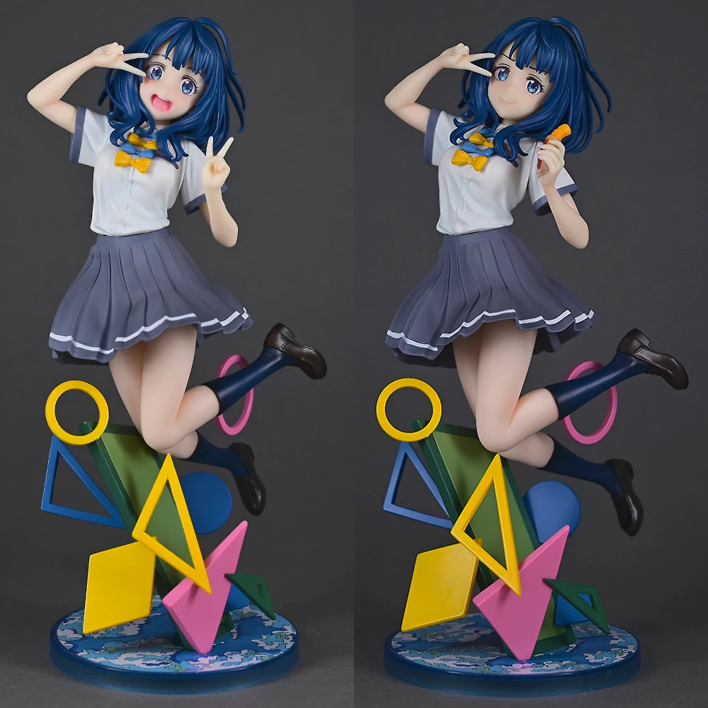 Anime Figurine Blue Hair School Uniform Figure Pvc Collectible Statue Geometric Base Desktop Decoration Display Birthday Gifts photo 1