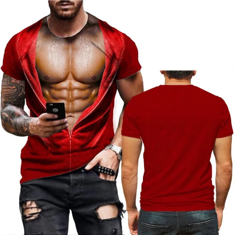 Men's Realistic 3D Muscle Tattoo Printed T-Shirt Funny Novelty Casual Camiseta Summer Holiday Streetwear Short Sleeve Tees photo 1