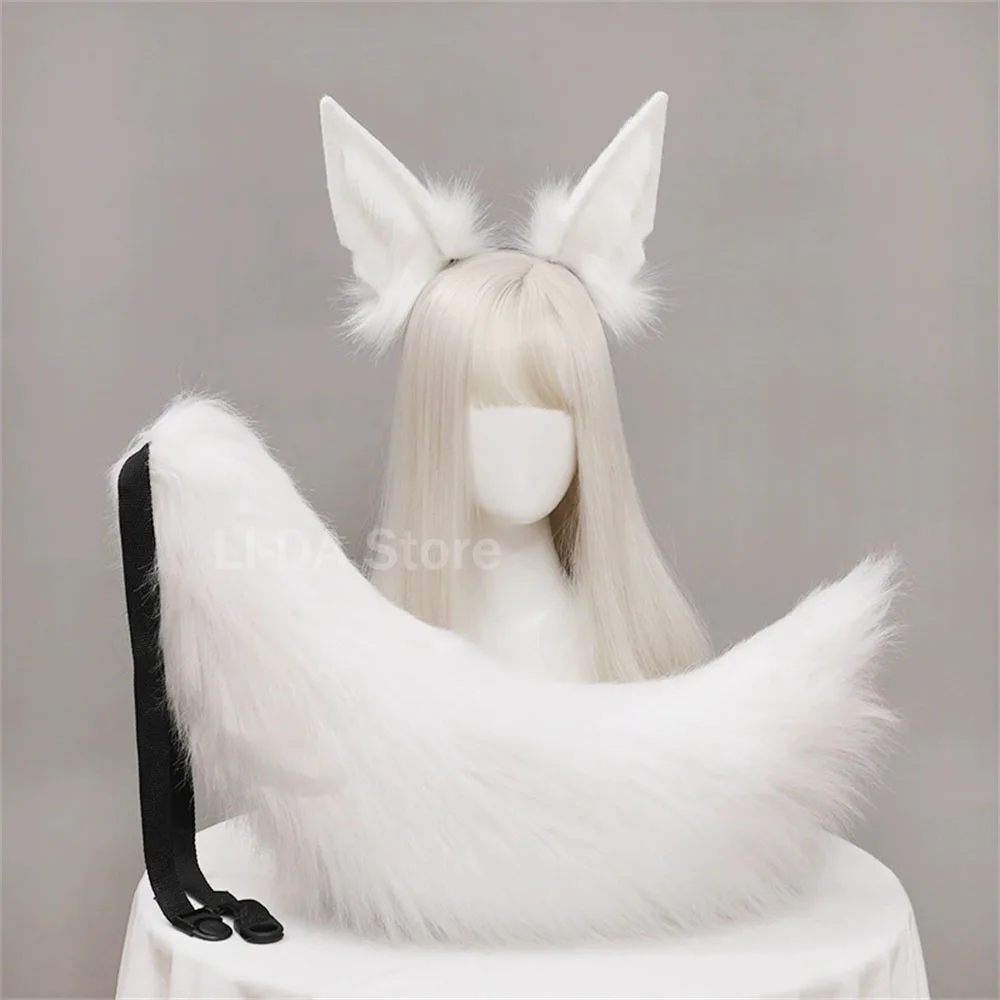 Plush Animal Wolf Ears Headwear Tail Set Furry Jackal Ears Headdress Handmade Costume Anime Sexy Fox Tail Cosplay Accessories photo 1
