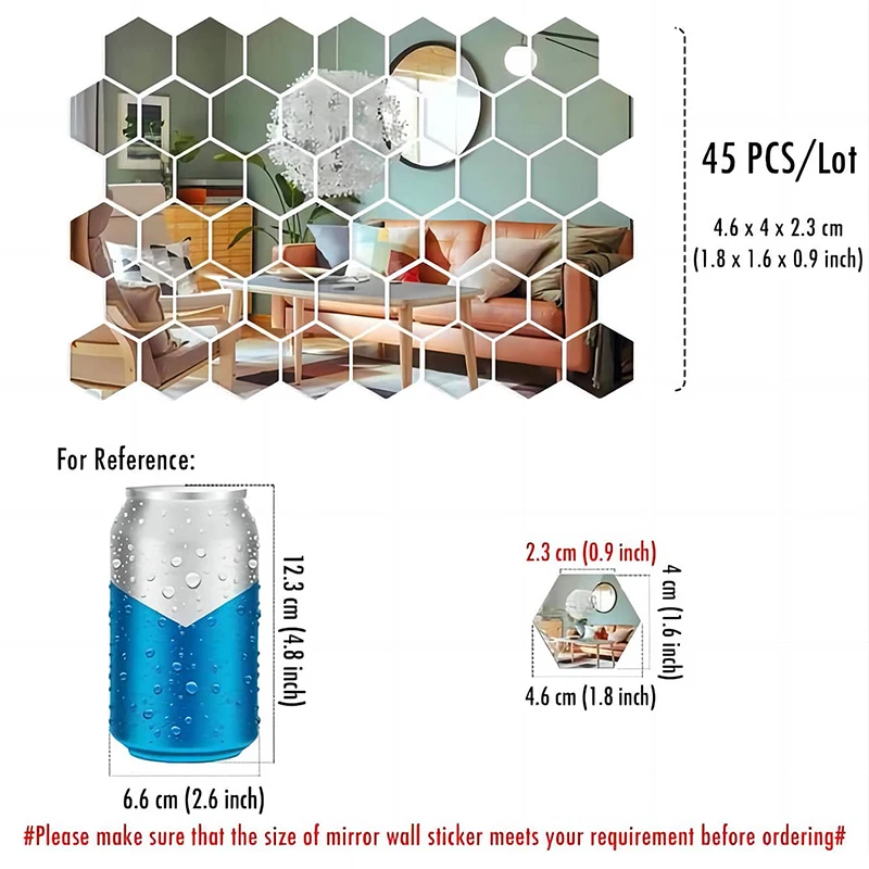 45pcs Mirror Wall Sticker, Hexagon Wall Art Sticker, DIY Household Decorative Tiles Sticker photo 4