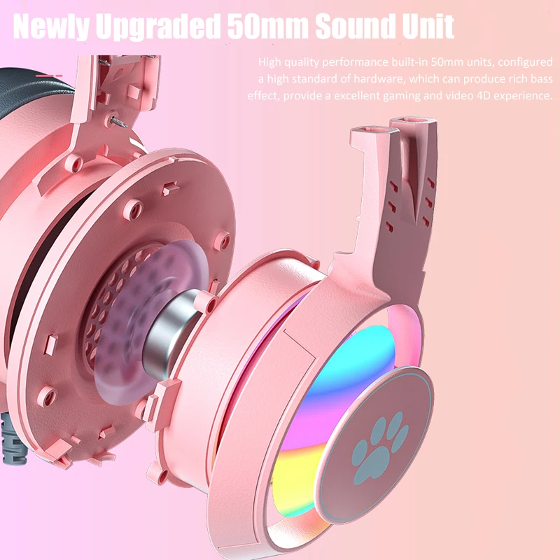 Cute Cat Ear Gaming Headphones with Mic Noise Reduced RGB Pink Girls Headset Gamer Accessories for PS4 Xbox Phone PC Kid Gift photo 2