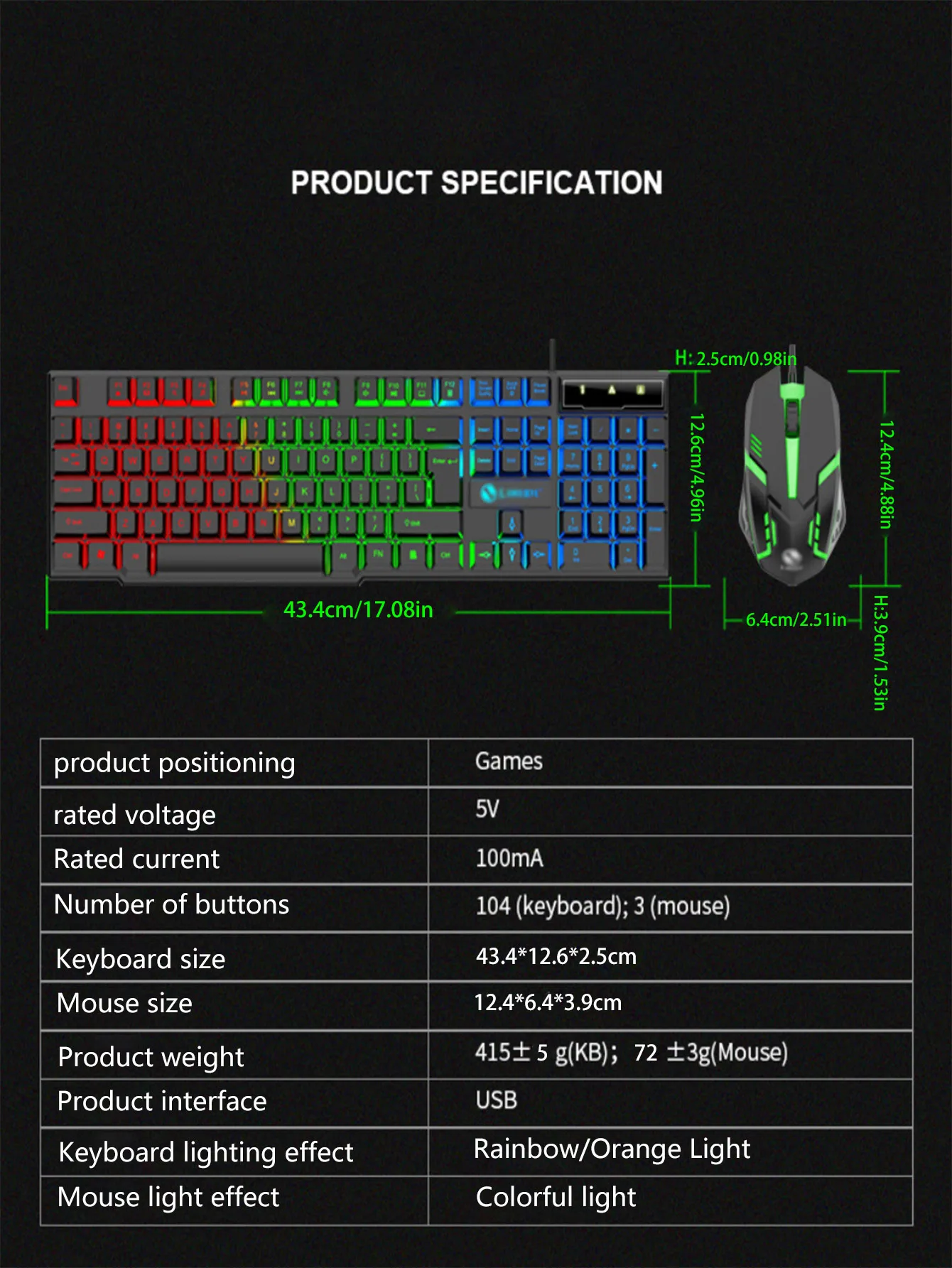 Colorful and Dazzlingly Glowing Gaming Mechanical Wired Keyboard and Mouse Set, Suitable for desktop Computers and Laptops photo 5