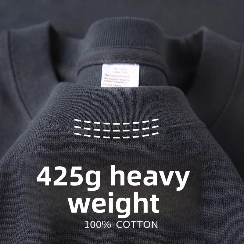 Heavy Wight 425 grams Men T Shirt Cotton Half Sleeve Brathable High Qaulity Round Neck Basic Tops Men Summer T-Shirt photo 2