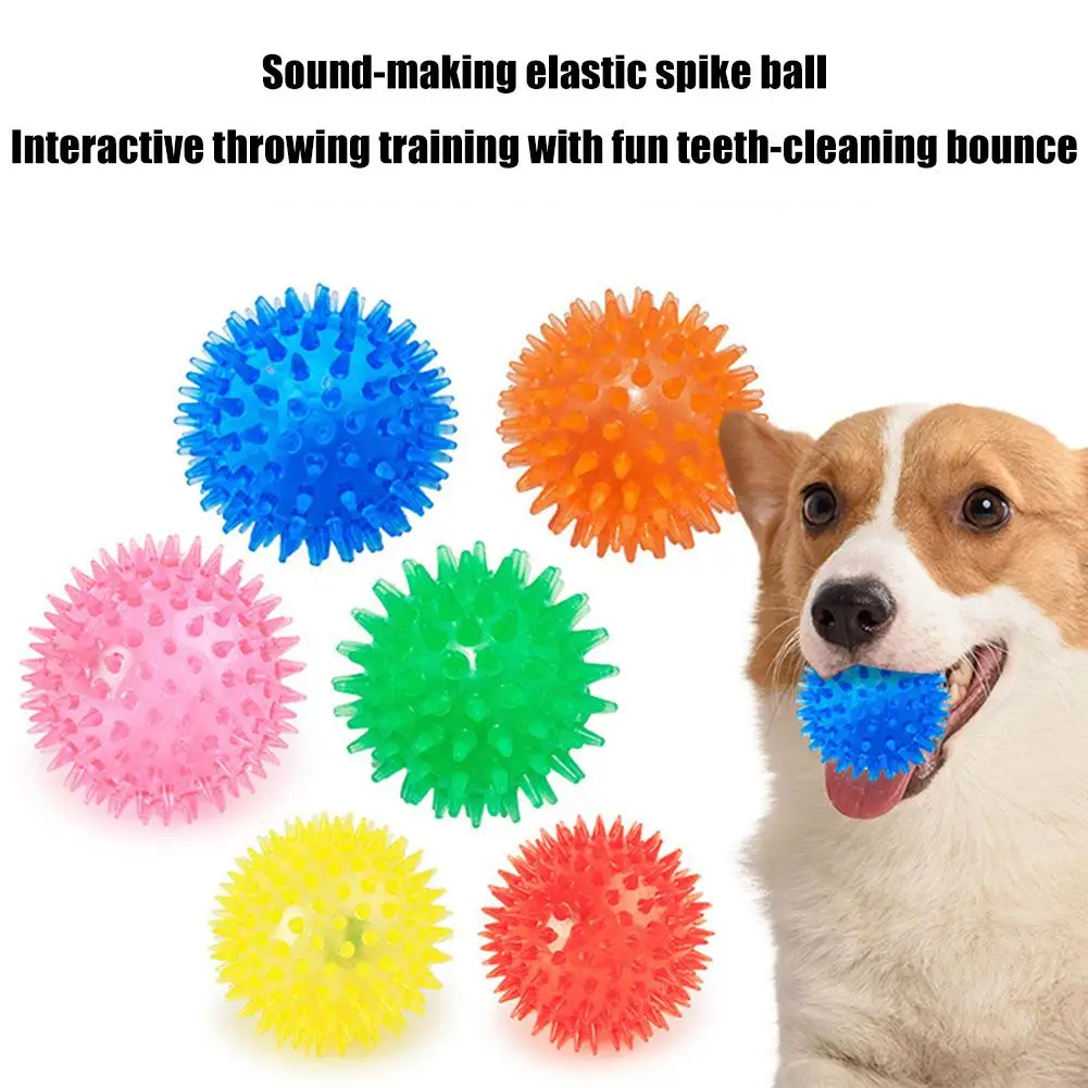 Squeaky Dog Toys Elastic Spiky Ball Teeth Cleaning Interactive Sound Pet Chew Toy Bouncing Boredom Relief Training Balls photo 4