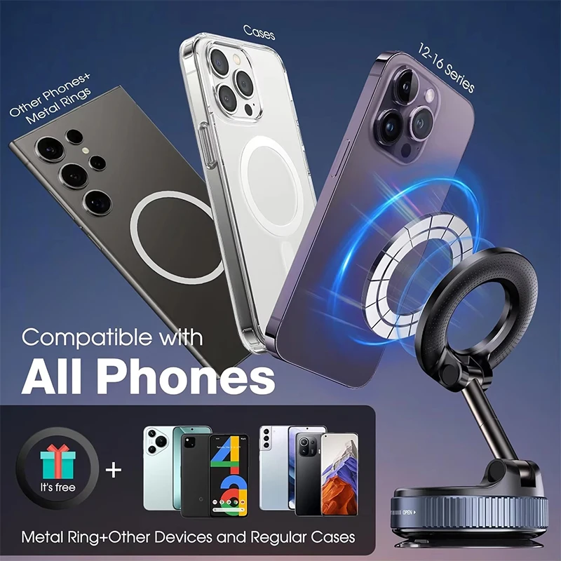 Vacuum Magnet Bracket Upgraded Version Multi-angles Adjustment Strong Magnetic Suck Design Foldable Car Navigation Phone Holder photo 5
