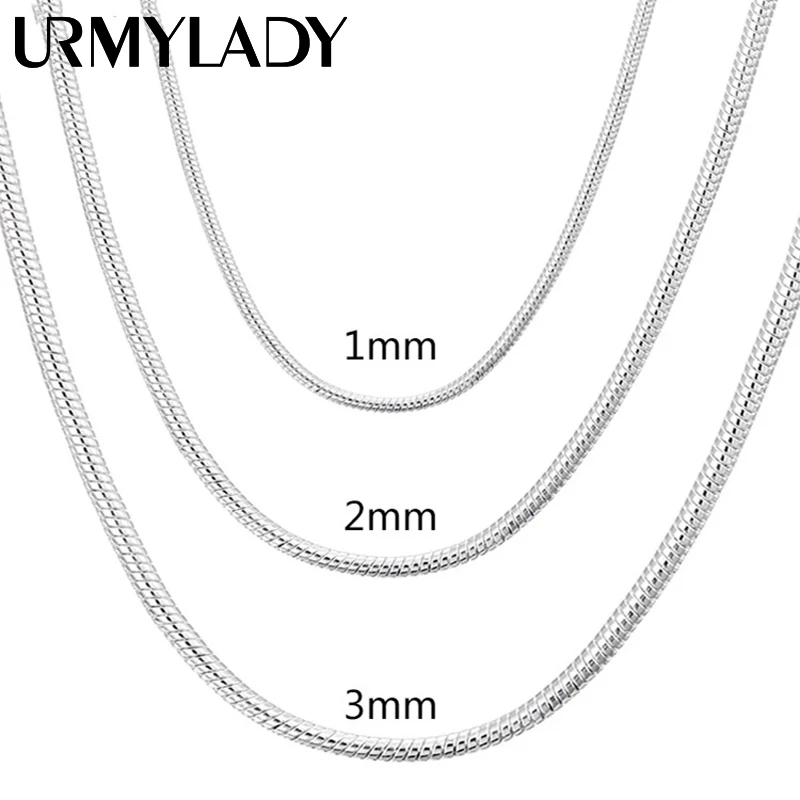 40-75cm 925 Sterling Silver 1MM/2MM/3MM solid Snake Chain Necklace For Men Women Fashion Jewelry for pendant photo 1